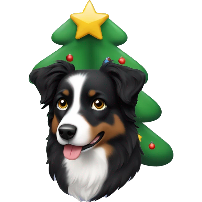 Small black australian shepherd dog Christmas tree emoji