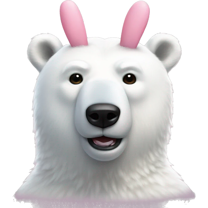 polar bear with pink bunny ear headband on head emoji