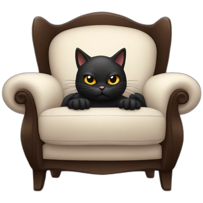 Enraged Black cat sitting comfy in a armchair looking at us emoji