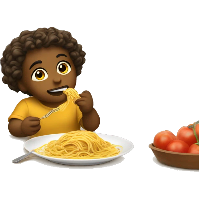Baby sitting on counter eating spaghetti  emoji