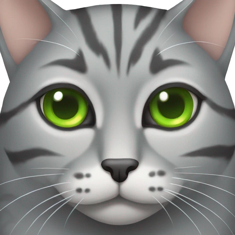 Gray tabby cat with green eyes looking sad emoji