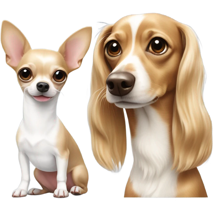 Blonde and white Chihuahua next to a brown and white dapple dachshund emoji