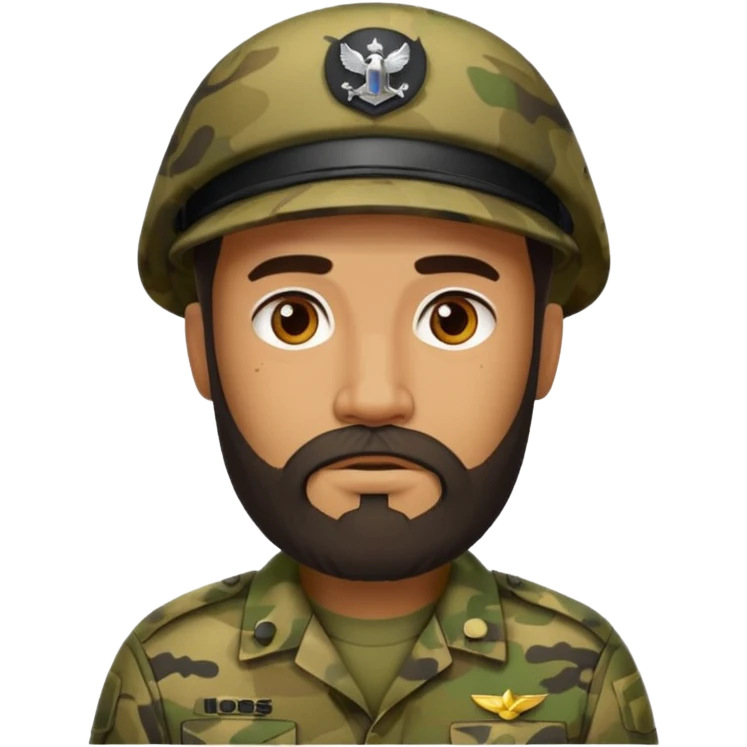 Bearded man in camouflage uniform, stern look.






























 emoji