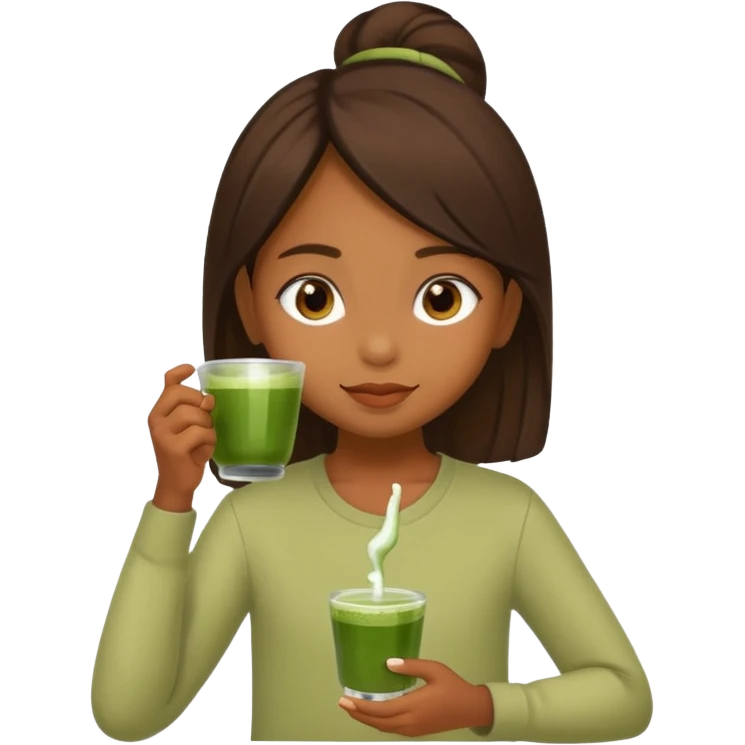 Una niña morenita tomando matcha emoji