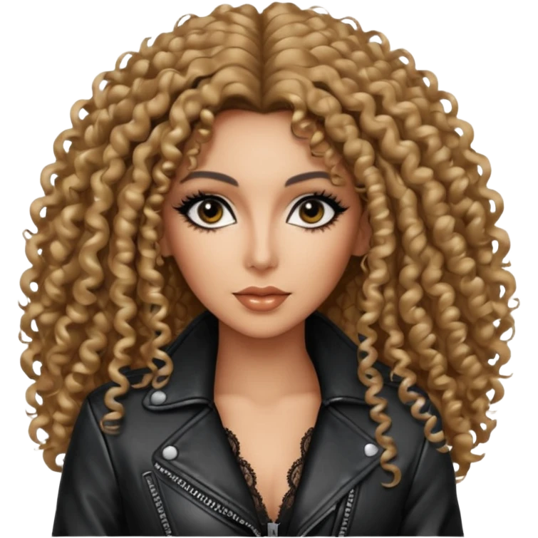 realistic cinematic singer Cher in a typical rocker's dangerous attractive outfit with leather and lace, half-naked, huge curly hair like in the video If I Could Turn Back Time emoji