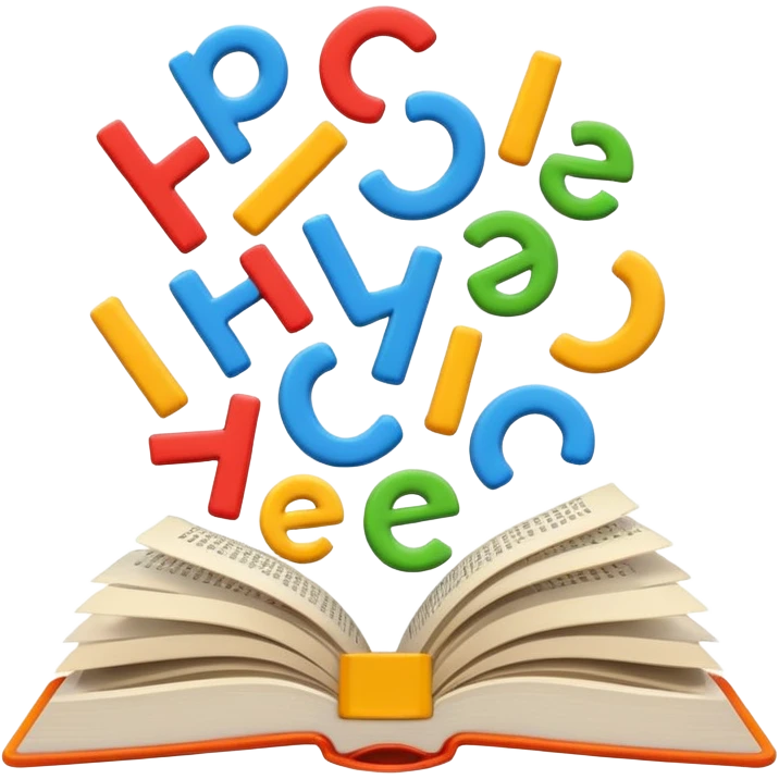 A minimalist emoji-style icon representing wordplay — symbolizing creativity with language. It features an open book or speech bubble merging with playful letters or word fragments, forming a clever visual pun. emoji
