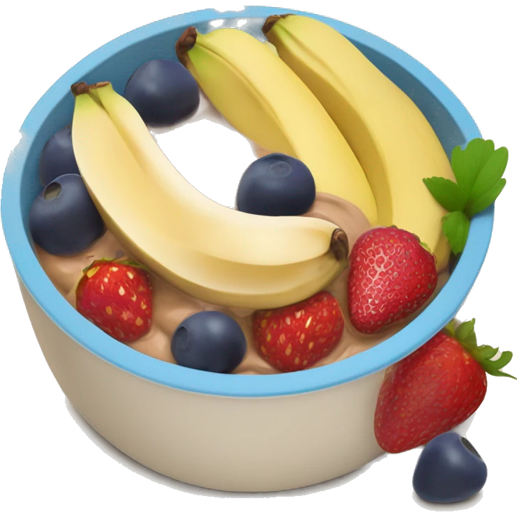 Açai bowl with peanut butter, strawberries and banana emoji