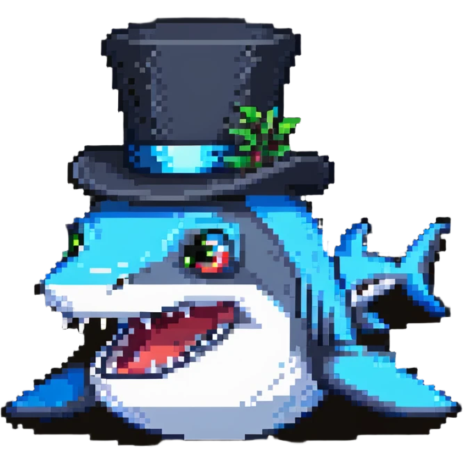 blue shark with a fancy black top hat emoji