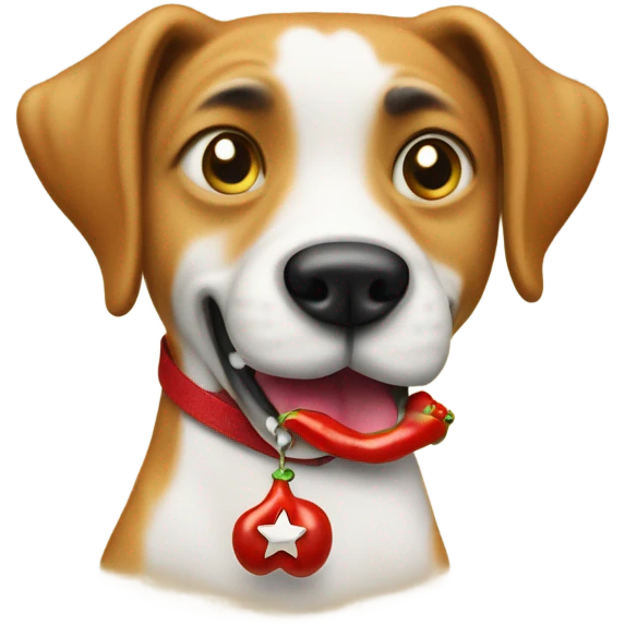 Dog with chili pepper necklace, money bag for eyes and a cash bone in his mouth emoji