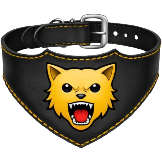 Leather collar engraved with screaming mouth sigil, dominance aesthetic emoji