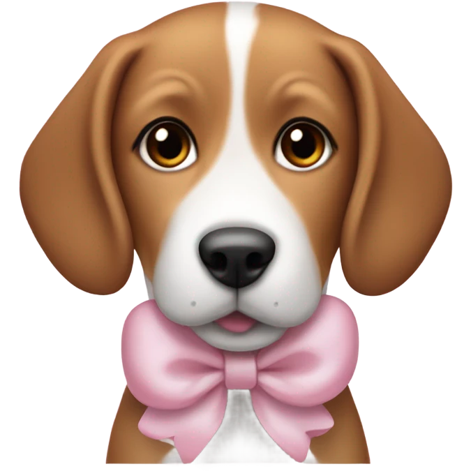 Cute beagle dog with short ears and is medium brown and white that's cute and a little chubby that is really cute that has a cute little baby pink bow on its ear as if it’s a hair accessory emoji