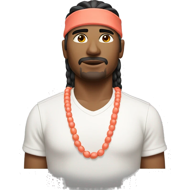 Apache male, no beard. White Headband and white shirt. Coral chain emoji