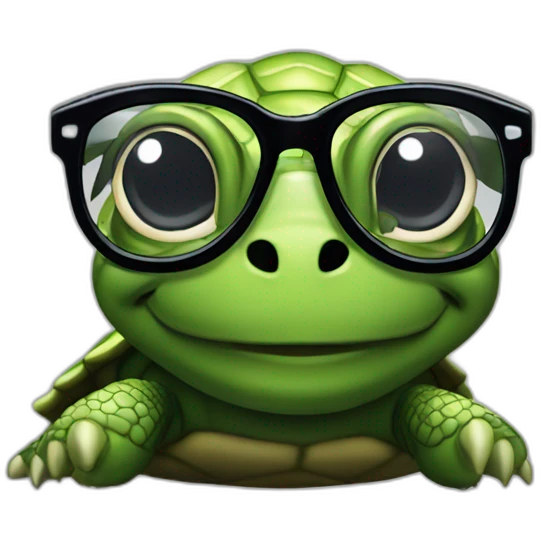 Sexy Turtle with glasses and long black curly hair emoji