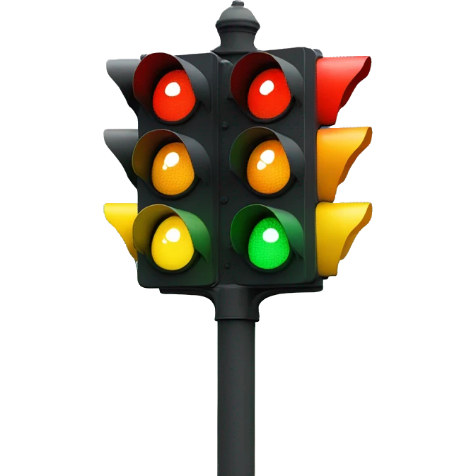 traffic light with an amoji smiling inside the circle of colors emoji