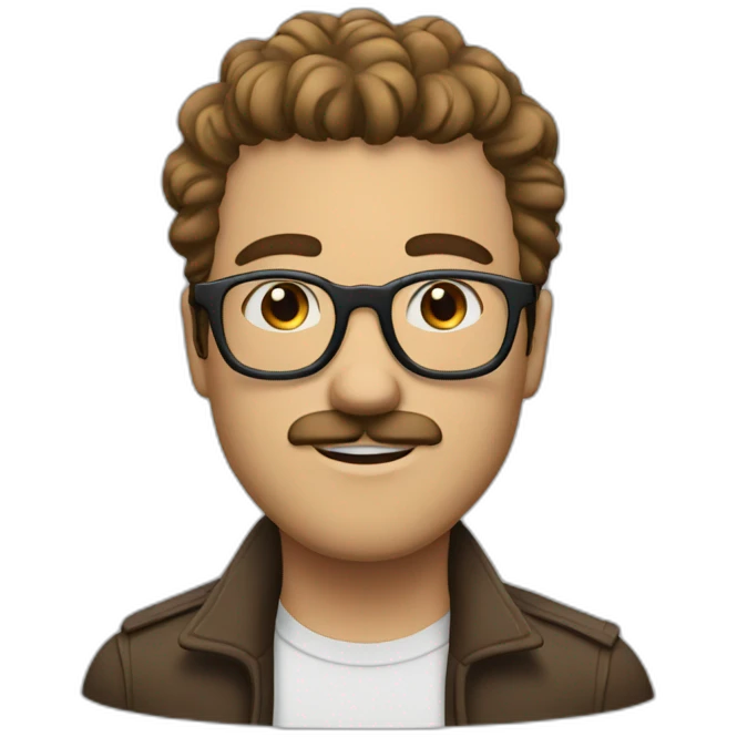 rickyedit (w/glasses and moustache and brown short hair and a big nose and fringe and young) emoji