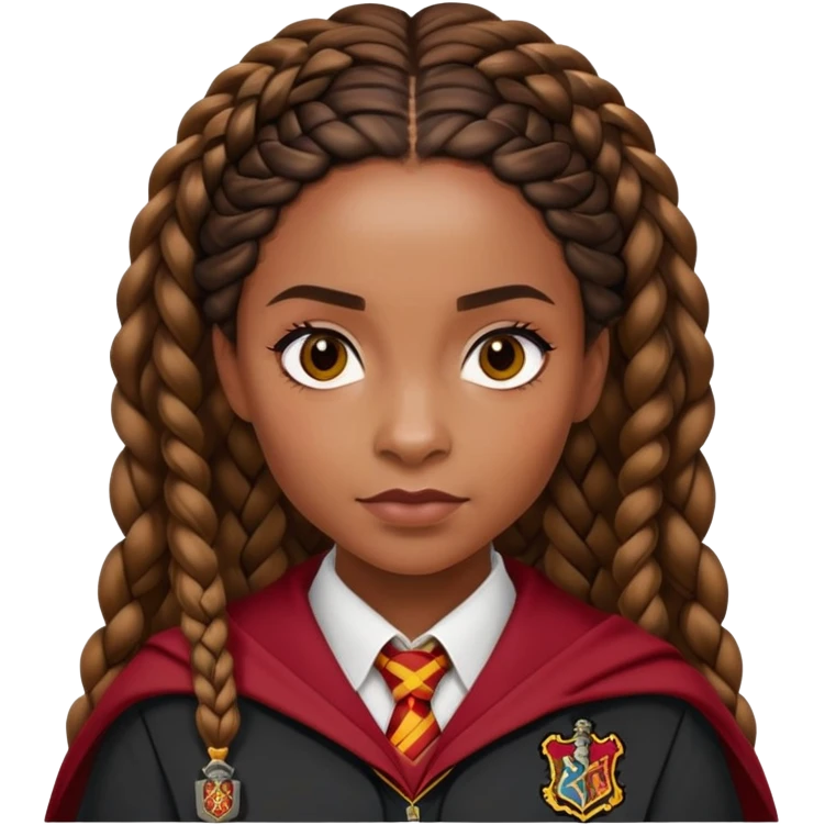 Angelina Johnson in harry potter, wear hogwarts gryfindor uniform, African Braided Hair emoji