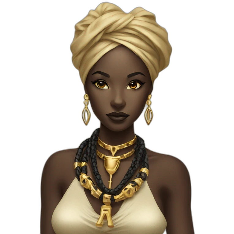 A Beautiful Black panther woman with gold necklace with ankh emoji