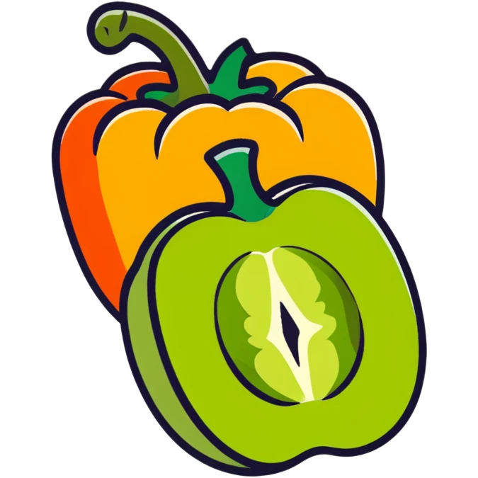 Various vitamin C rich foods: orange, kiwi, strawberry, bell pepper emoji