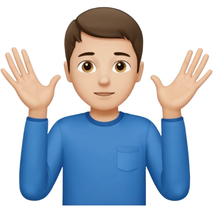 A boy with both hands facing up saying 67 emoji