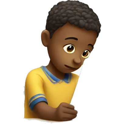 child struggling with letters and school supplies emoji