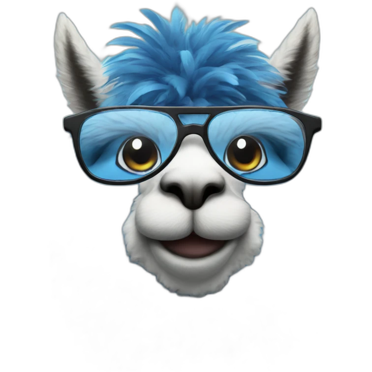 blue alpaca with feathers and glasses holding a nintendo emoji