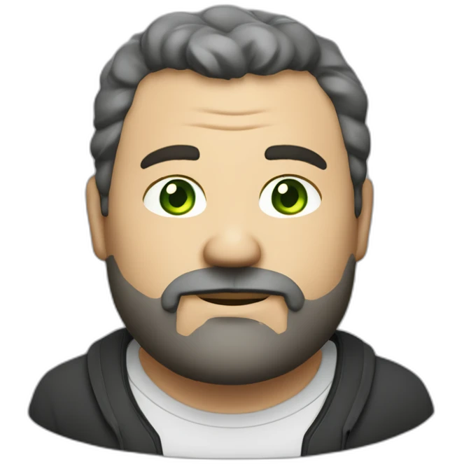 fat middle aged developer very short dark brown graying hair goatee green eyes emoji