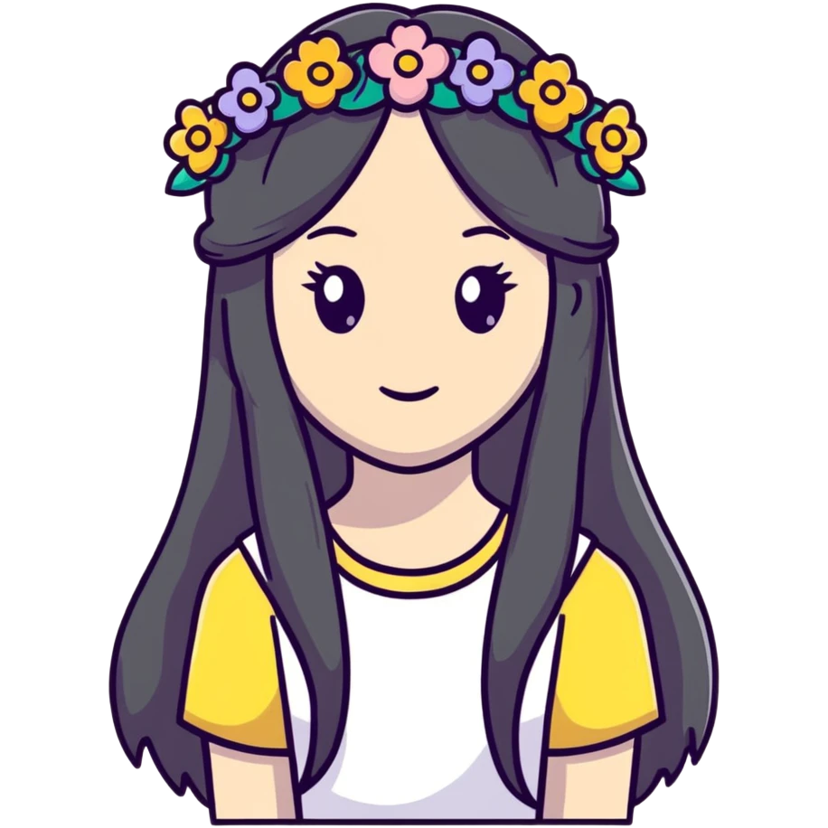cute girl with long hair and flower crown emoji