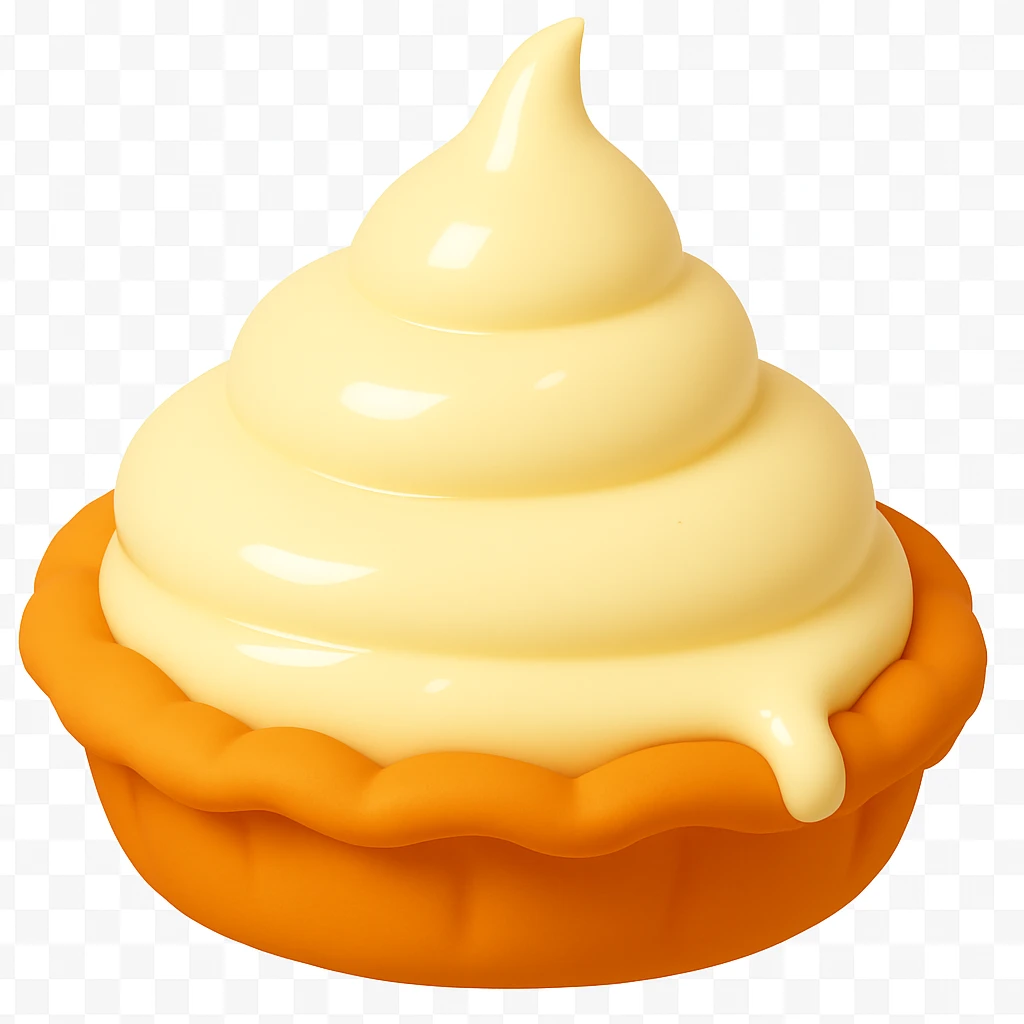 Remove the background so only the cream pie with a single cream droplet is visible. Keep the playful 3D emoji style, golden brown crust, and same angle. emoji