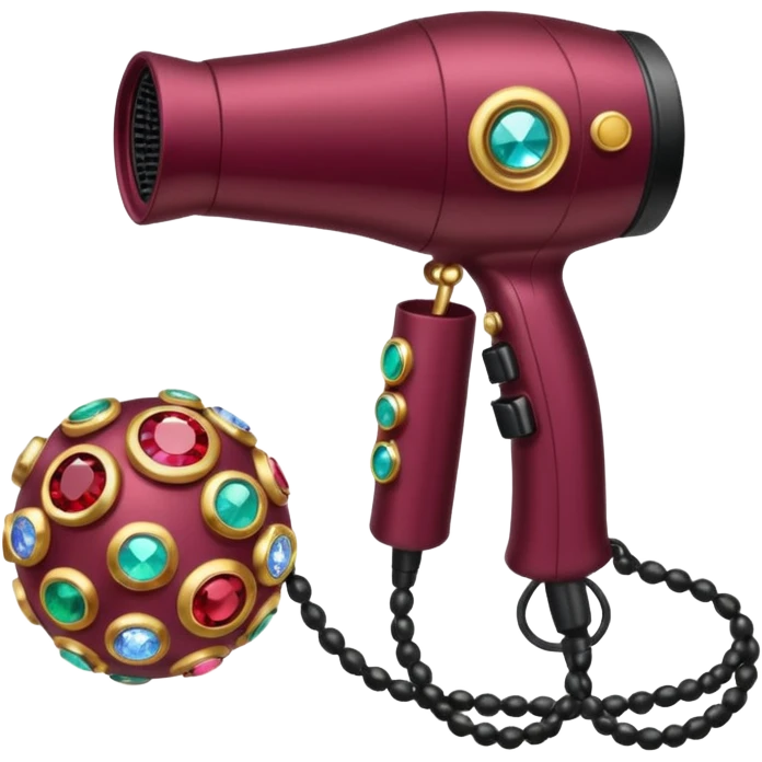 burgundy blow dryer covered in jewelry emoji