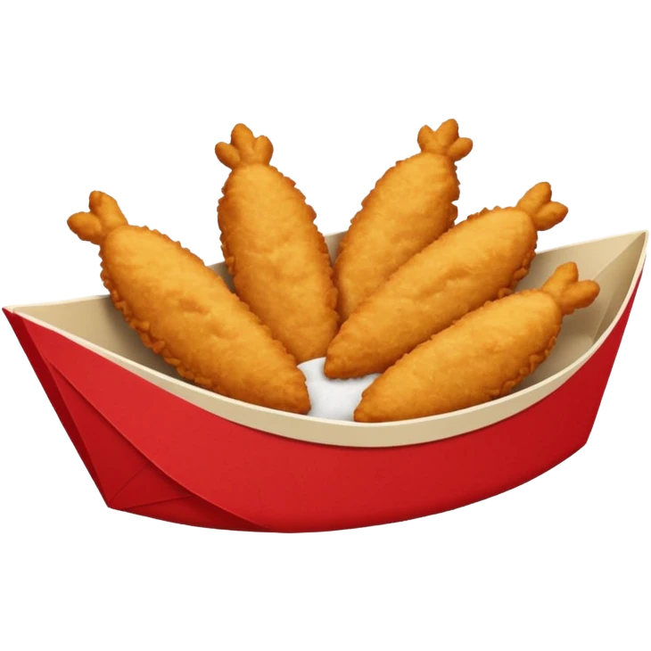 5 breaded chicken tenders in a red paper food boat  emoji