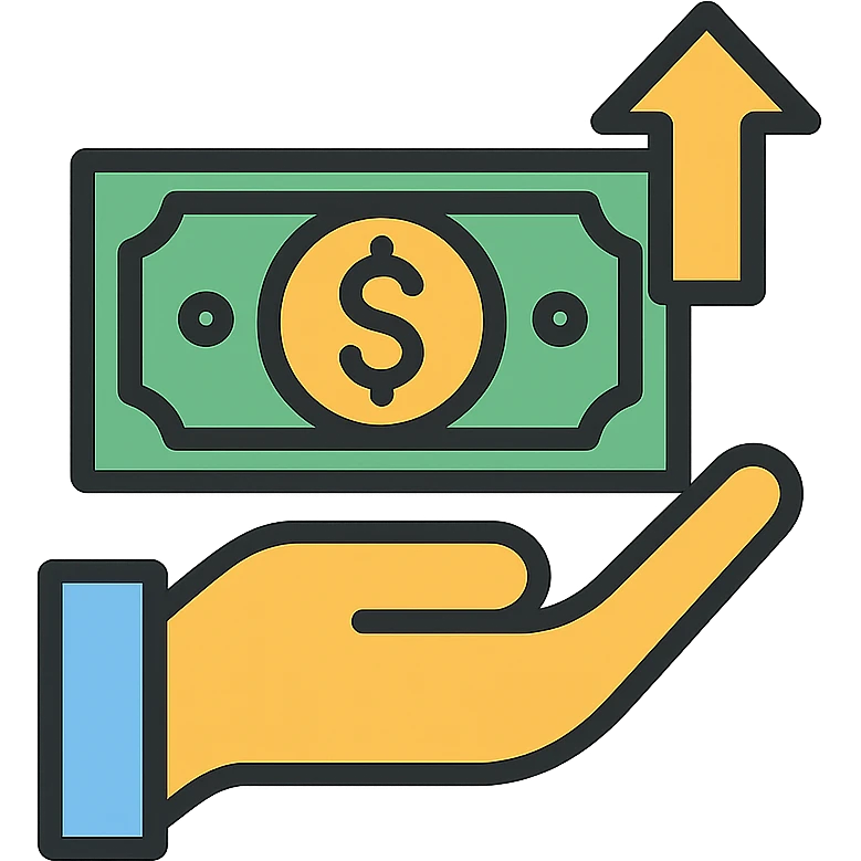 a cost-effective hand holding a US dollar bill, simple and clear, suitable for representing affordable or budget-friendly financial transactions emoji