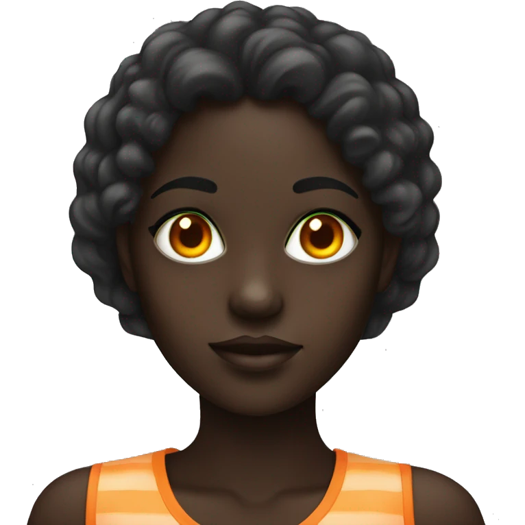 darkskin girl with right green eye and left orange eye emoji