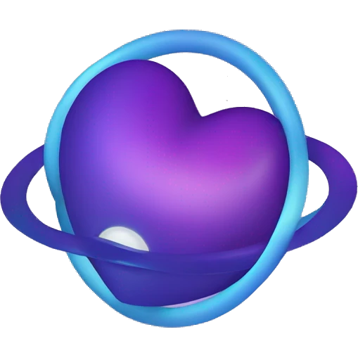 heart shape saturn with ring in blue and purple emoji