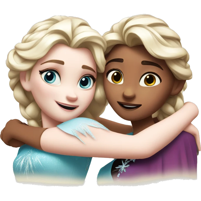 Elsa with her sister Anna are hugging  emoji