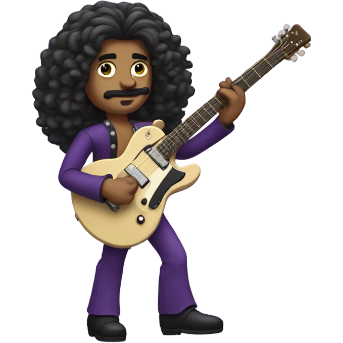Prince musician with long curly hair and slim mustache and purple guitar  emoji