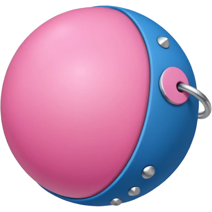 Blue ball for the gag on a ball gag with a white attachment collar with pink  studs on the collar  emoji