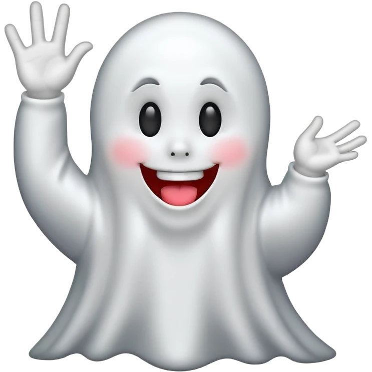 ghost emoji with tongue out with one hand up and one down and 6 above the left hand and 7 above the right hand emoji