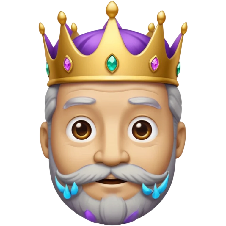 Create a cartoon-style emoji of Baltasar, one of the Three Wise Men. Only show his face and crown. He is older, with a black beard showing streaks of gray, joyful wrinkles, and a purple and gold jeweled crown. Express warmth and wisdom. Colorful and simple, suitable as an emoji. emoji