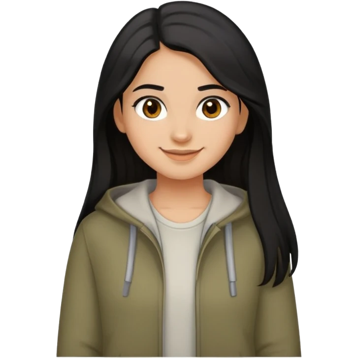 Can you create an emoji of a girl smiling but not showing the teeth. olive brown complexion color, dark long hair color black, brown eyes and with a casual outfit emoji
