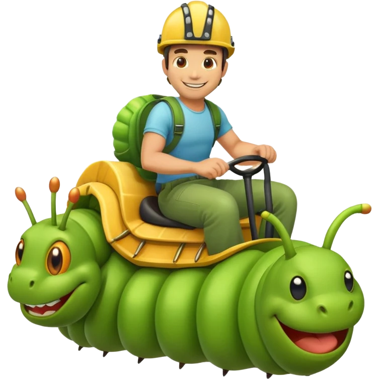a man riding a green caterpillar emoji