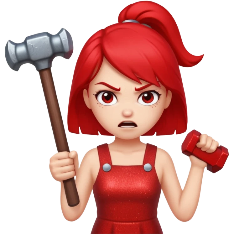 red glitter angry girl with a giant hammer emoji