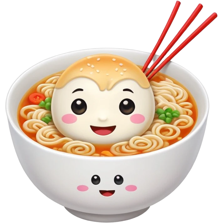 kawaii ramen with cute eyes and smile and 2 chopsticks like its a sticker emoji