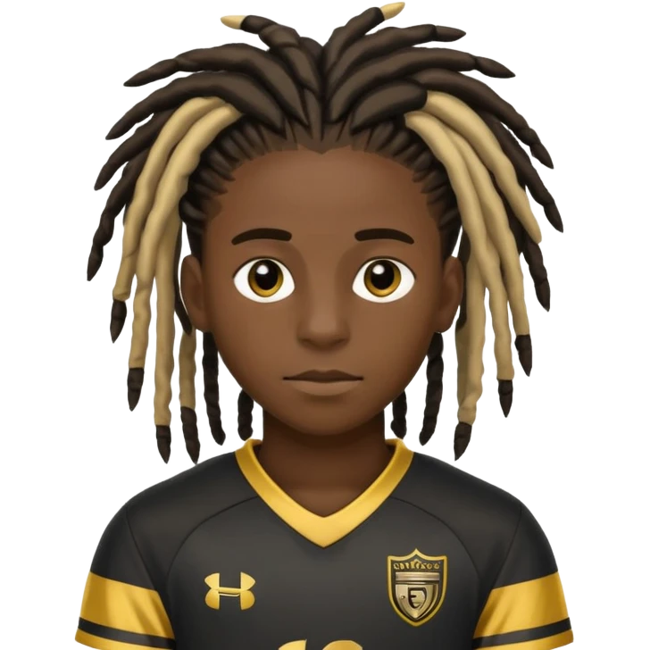 black teenage football player with dreads in black and gold uniform emoji