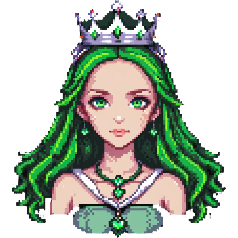 beautiful princess with striking green eyes and a crown emoji