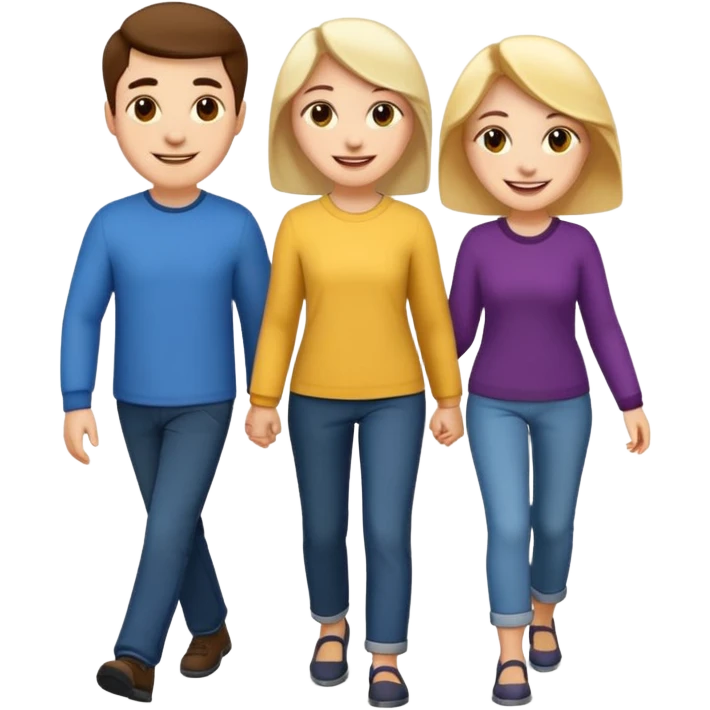iOS emoji style - a men and 2 women - friends walking together

 emoji