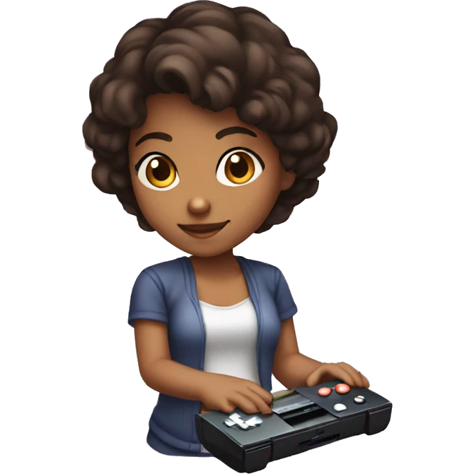dark haired brown girl playing nintendo ds emoji