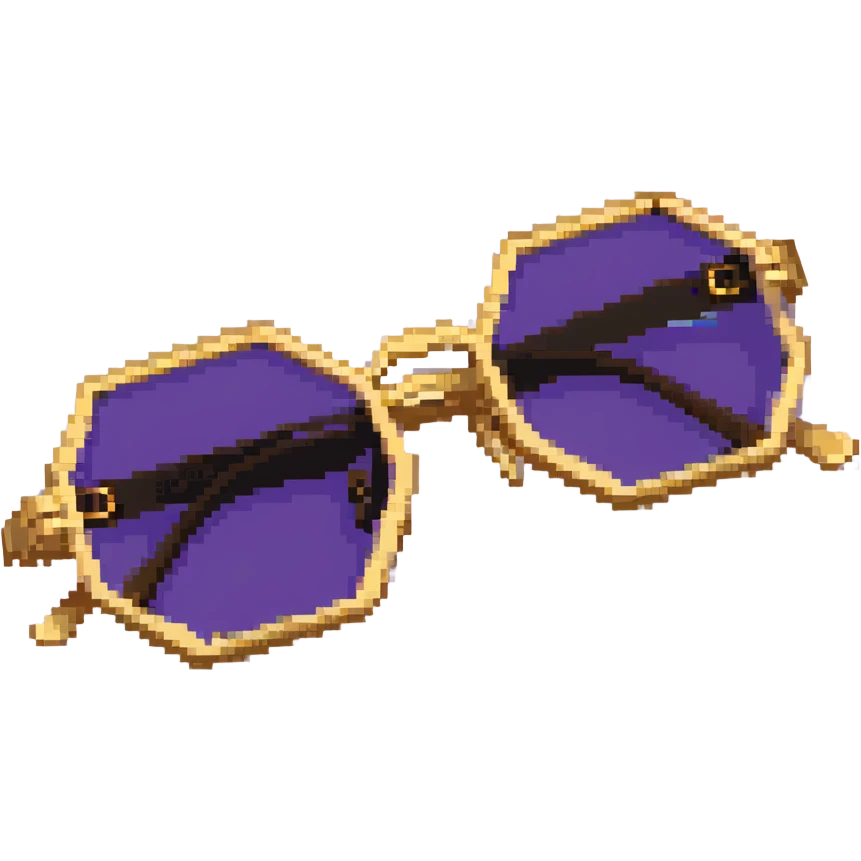 retro 70s octagonal sunglasses with purple lenses and gold frames emoji