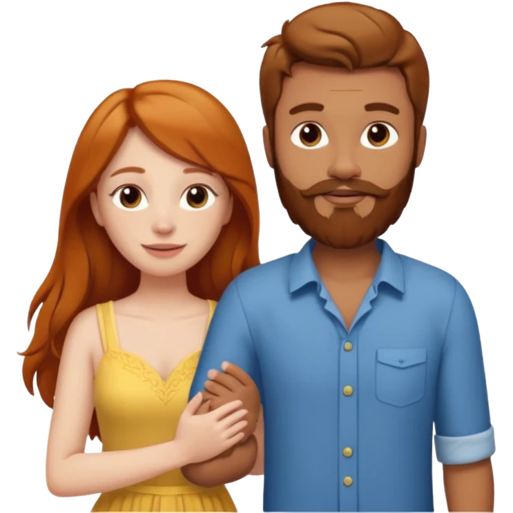 Ginger long hair girl,  brown hair men with beard on honeymoon emoji