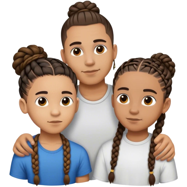A boy that's lightskin and has a man bun but has his sides shaved off and he's hanging out with a girl that's short and brownskin and she has braids in her head emoji