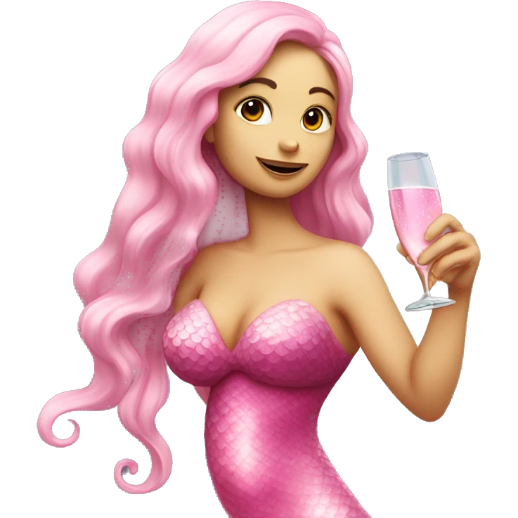 A caucasian mermaid drinking champagne dressed in pink emoji